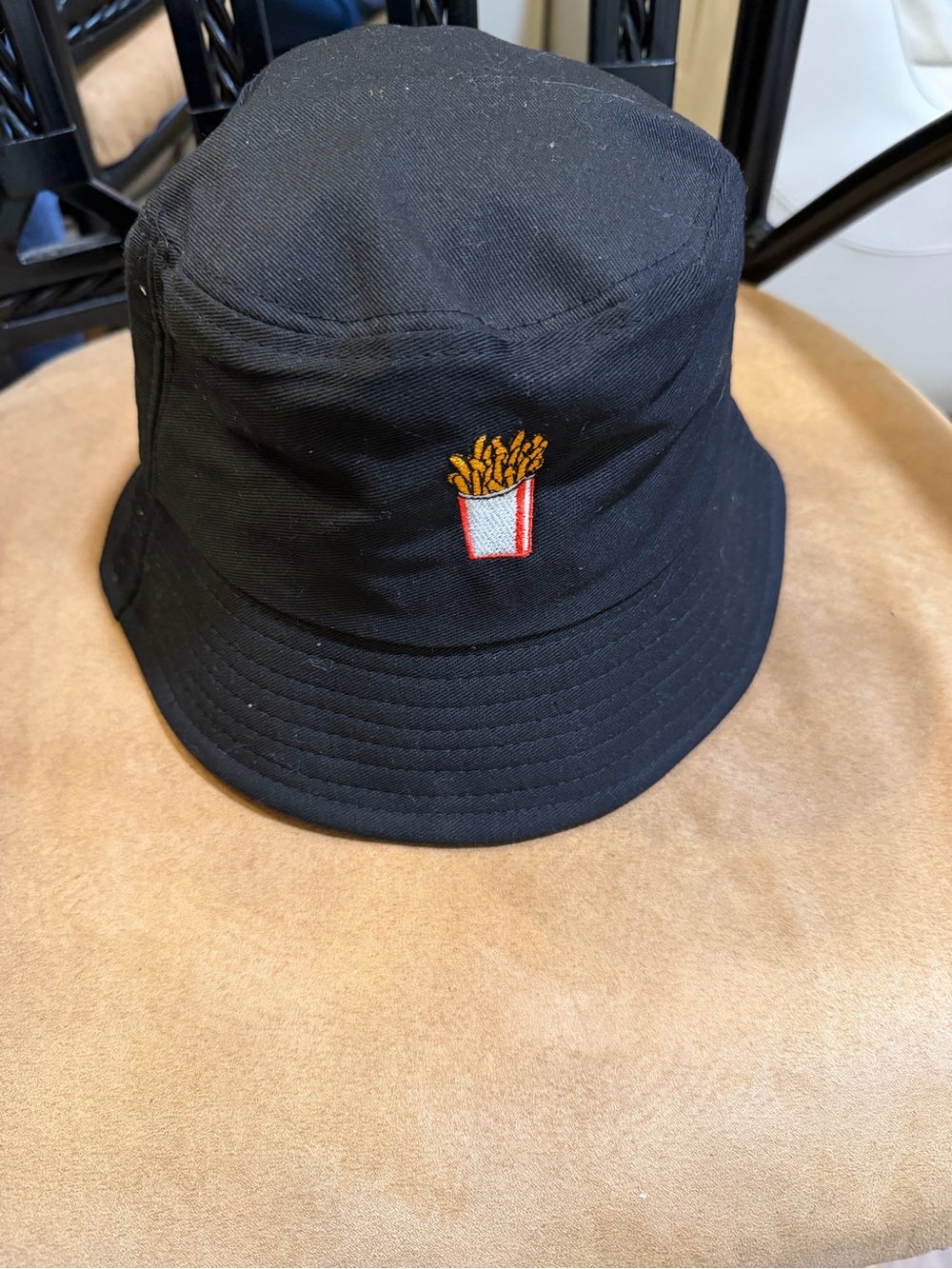 Black Bucket Hat with Embroidered Fries Patch